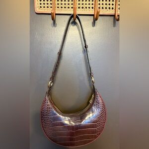 JW PEI Brown Croc-Embossed Shoulder Bag with Gold Hardware